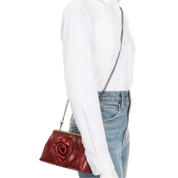 NWT-Patricia Nash-SET-Borriana Rose Crossbody &Mirror Fob Bag Charm-Oxblood-$198 - Picture 10 of 16